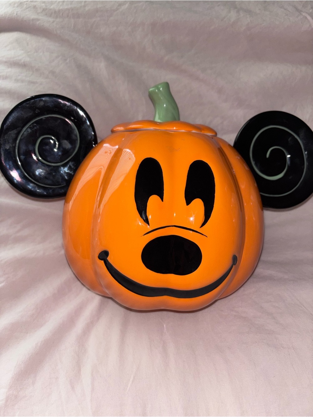 Halloween Orange Pumpkin Cookie Jar with Black Mickey-Style Ears
